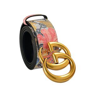 Gucci Guccissima Leather Floral Print Double Gold G Buckle Belt US 40 IT 100
